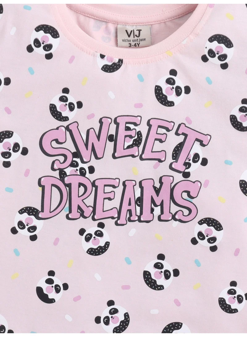 Victor And Jane  Girls Sweet Dreams Print Cotton Pajama Set – T-Shirt & Shorts Nightwear for Women | Best Price UAE